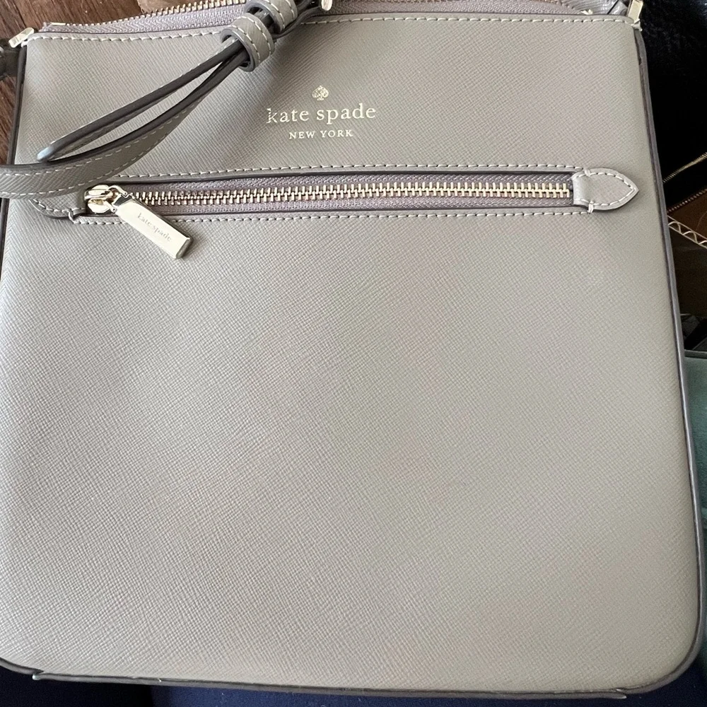 Kate Spade Gray Sadie North South Leather Zip Top Crossbody Bag